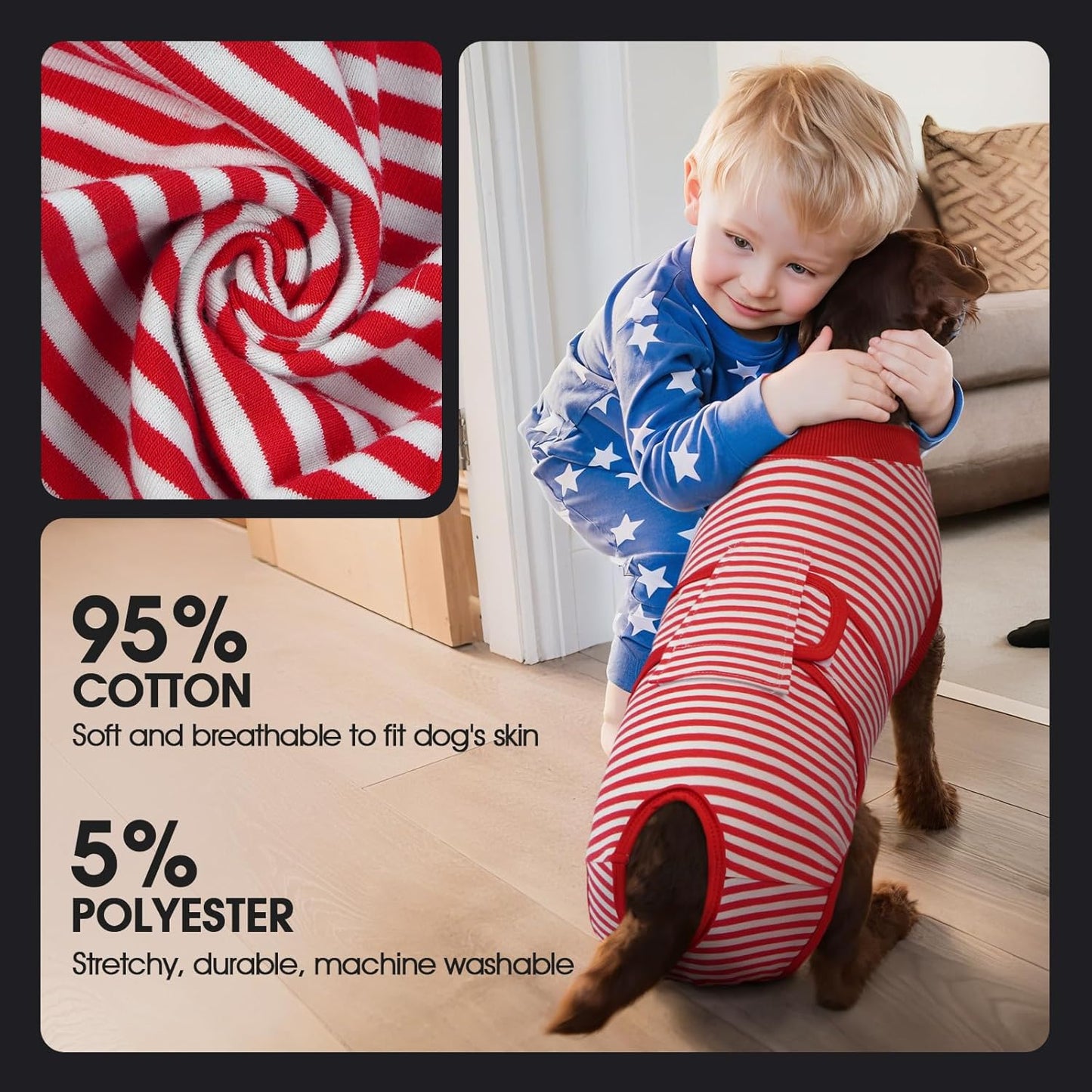 FUAMEY Dog Recovery Suit Male,Dogs Surgery Neuter Suits Puppy Spay Shirts for Female Protect Dog's Skin Anti Licking Abdominal Wounds Doggie Onesie Pet Bodysuit Alternative to Cone Red Stripes L