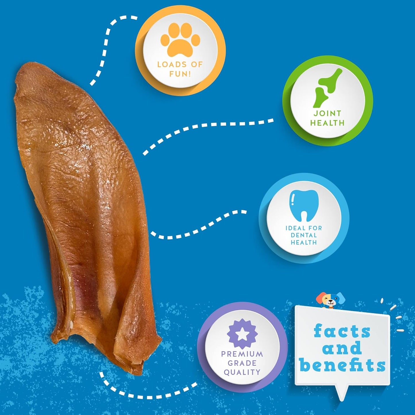 Jack&Pup Natural Half Pig Ears for Dogs Large, Pigs Ears for Dogs - Premium Dog Ear Treat - Dog Chew Treats for Large and Small Breeds (18 Pack)