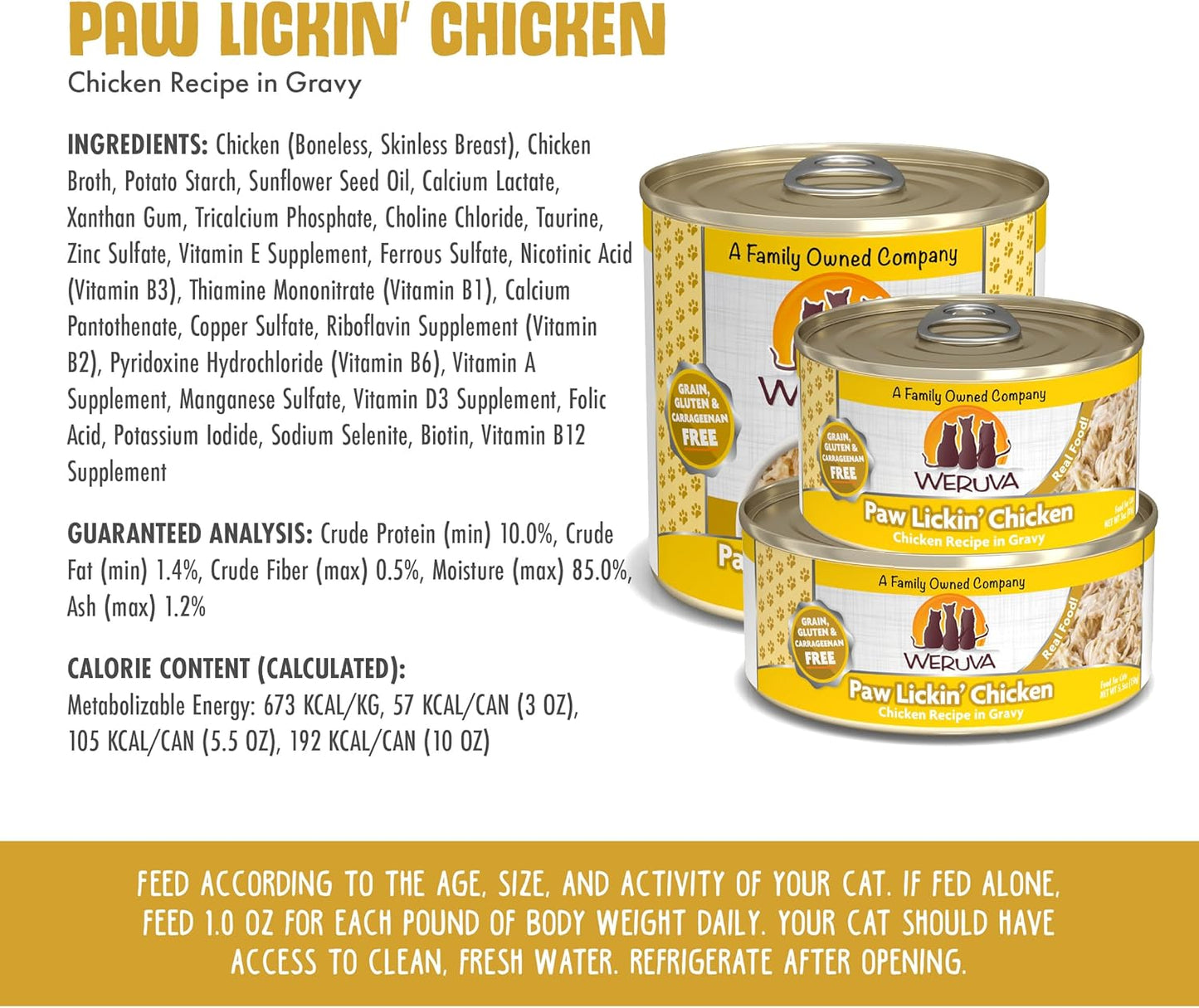 Weruva Classic Cat Food, Paw Lickin’ Chicken with Chicken Breast in Gravy, 10oz Can (Pack of 12)