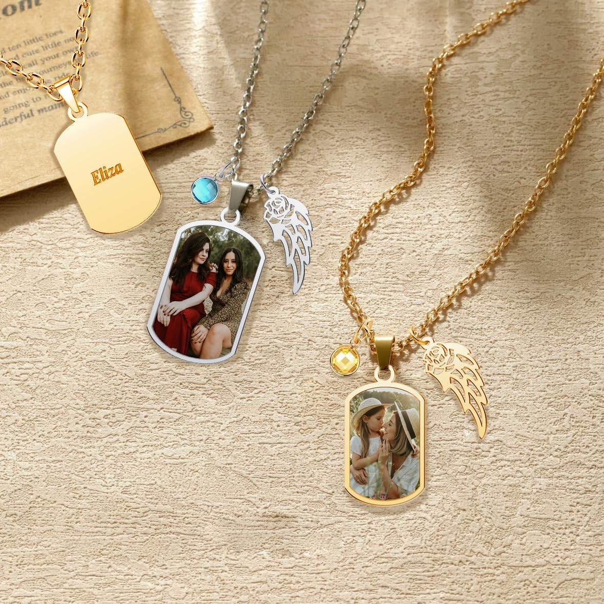 CharmSStory Personalized Photo Necklaces Custom Engraved Name Necklace Memory Keepsake Picture Necklace Pendant Customized Gifts for Women Men