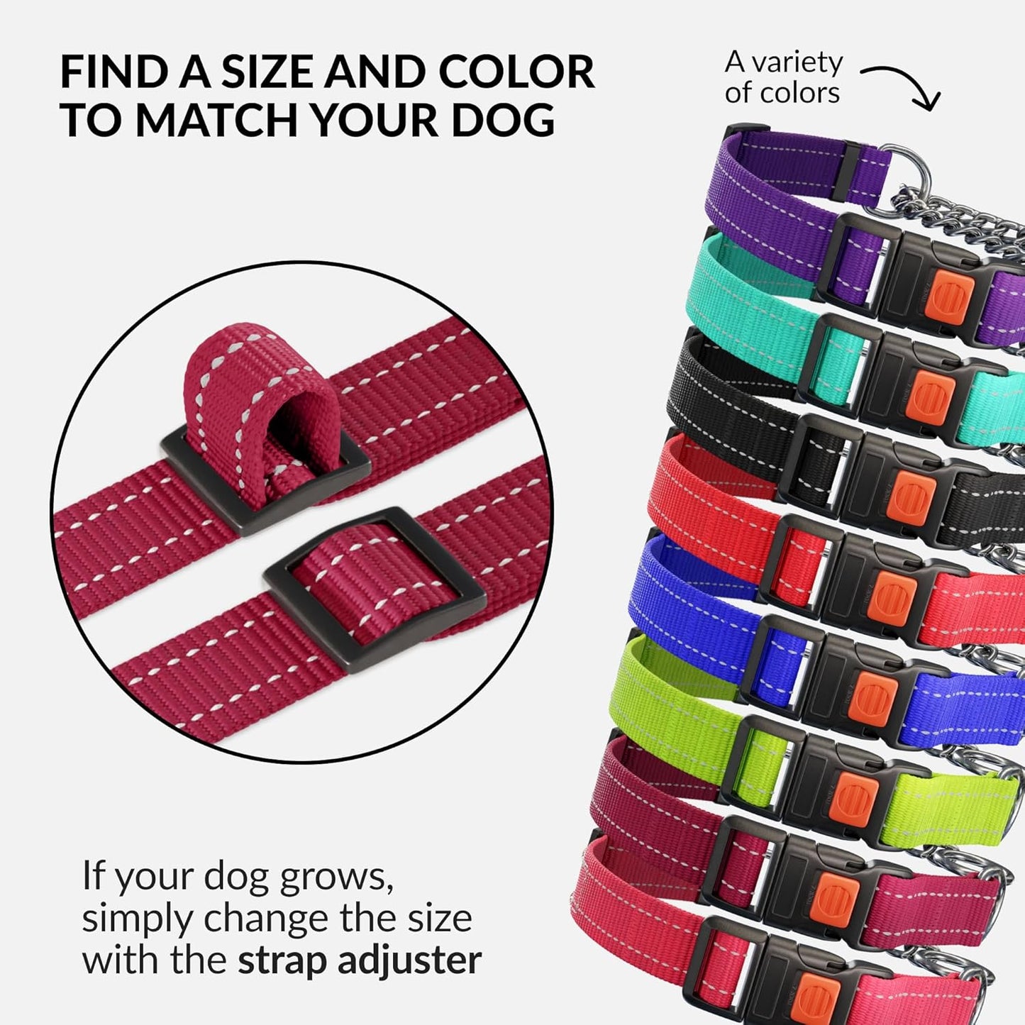 CollarDirect Martingale Dog Collar with Stainless Steel Chain and Quick Release Buckle - Reflective Collar for Large, Medium, Small Dogs - Dark Red, Small (Neck Size 12"-15")