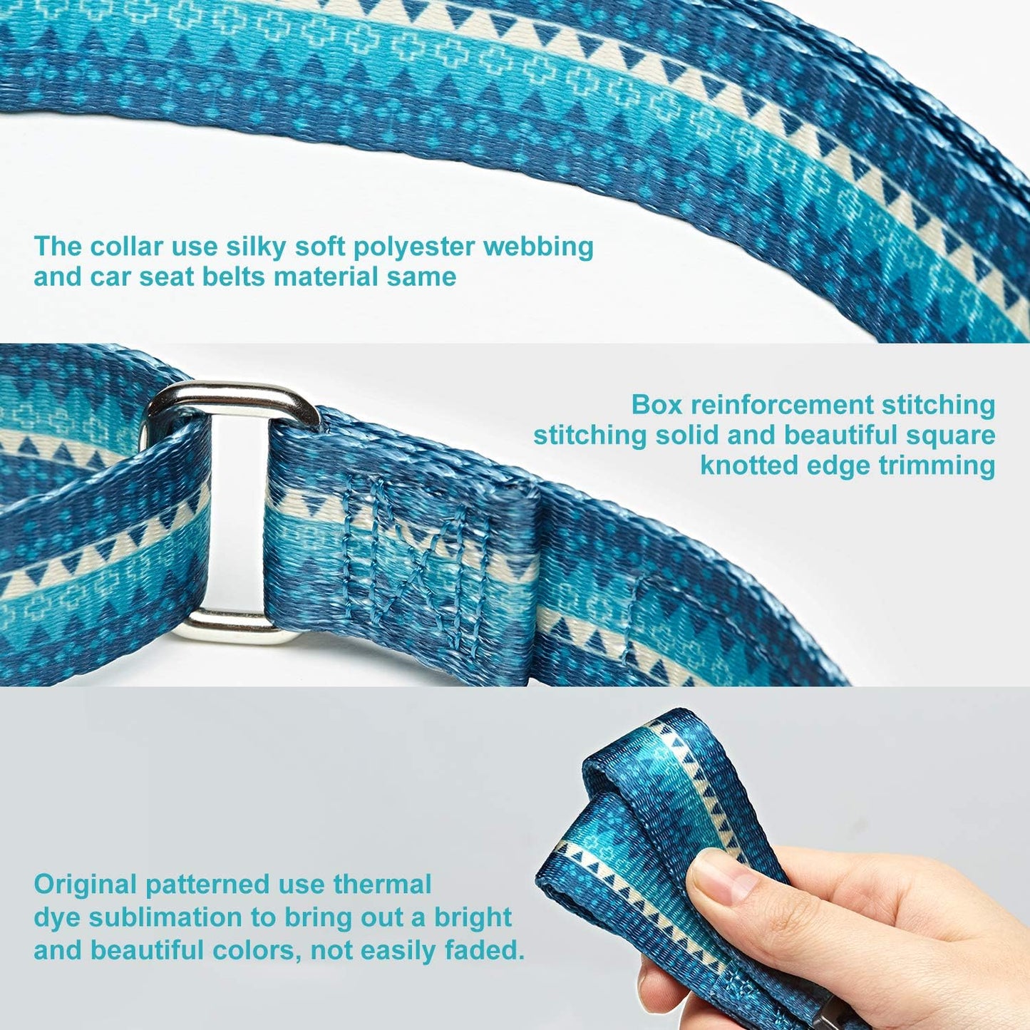Martingale Collar Dog Collar No Pull Pet Collar Heavy Duty Dog Martingale Collars Silky Soft with Unique Geometric Pattern for Medium and Large Dogs (Large, Turquoise)