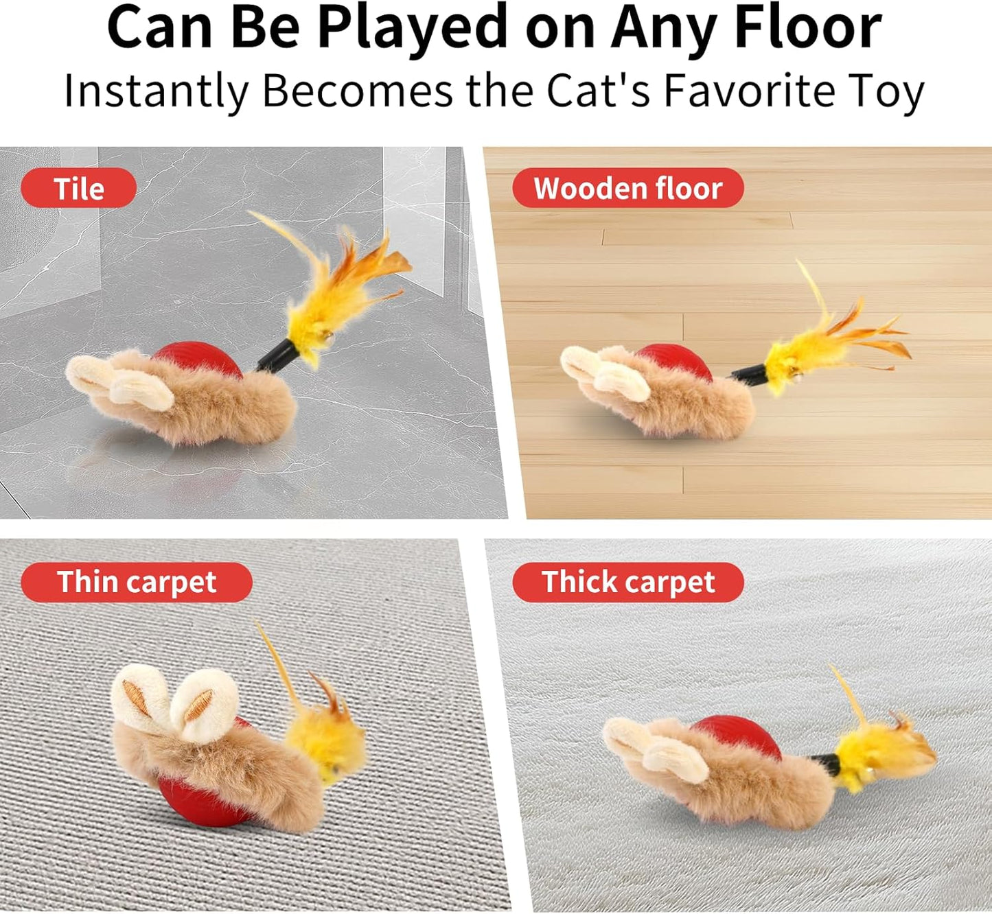 Cat Interactive Ball Toy with Feather, The Upgrade Agile Moving Cats Ball, Touching Automatic Moving for Bored Indoor Adult, 3-in-1 Pet Toy for Indoor