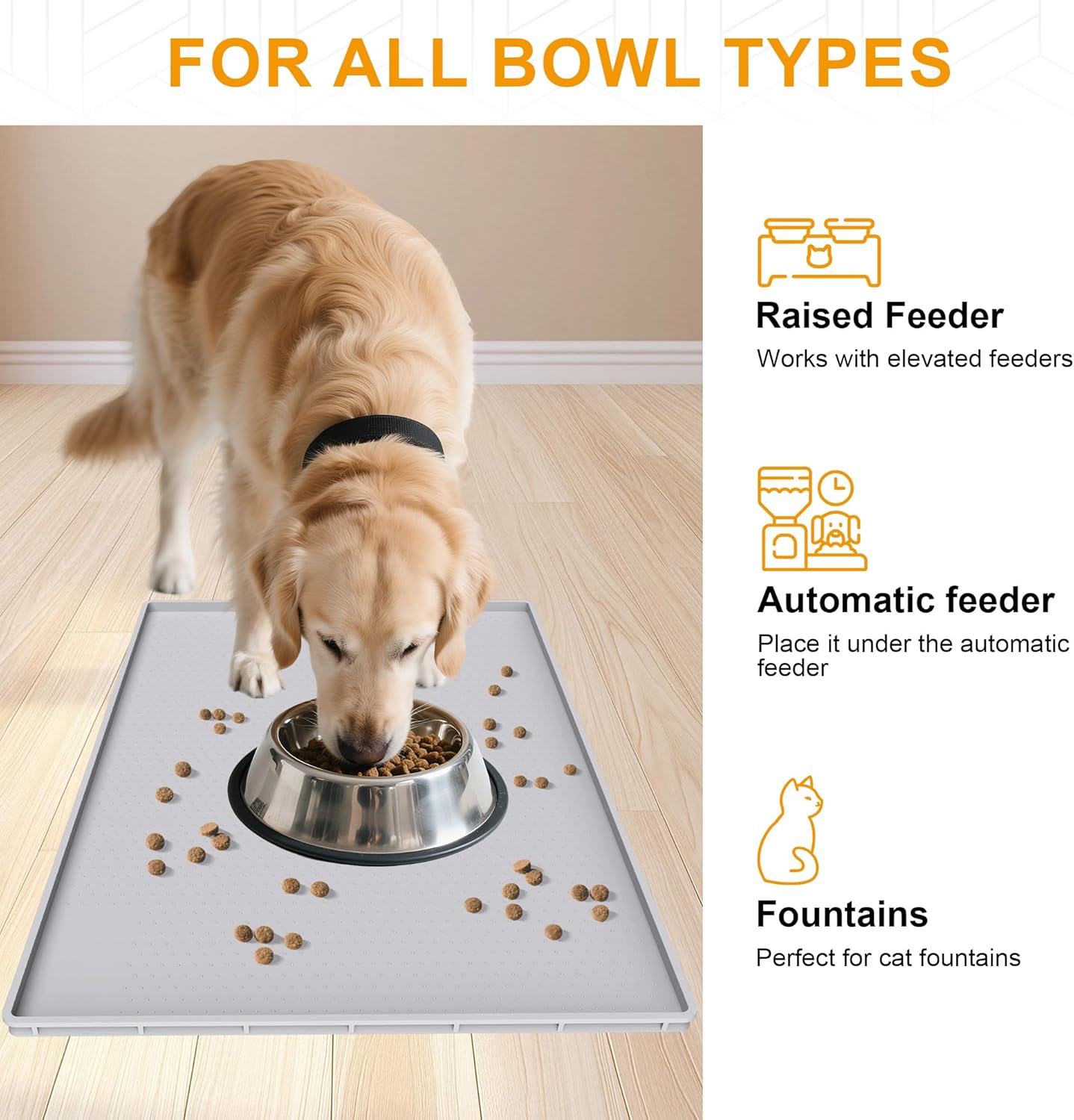 Mofason Pet Food Mat Waterproof Dog Mat 24”x16” Large – 0.5” inch Raised Edge,Cat Silicone Feeding Placemat Water Bowl Tray for Floors, Nonslip Washable Dog Mat for Food and Water