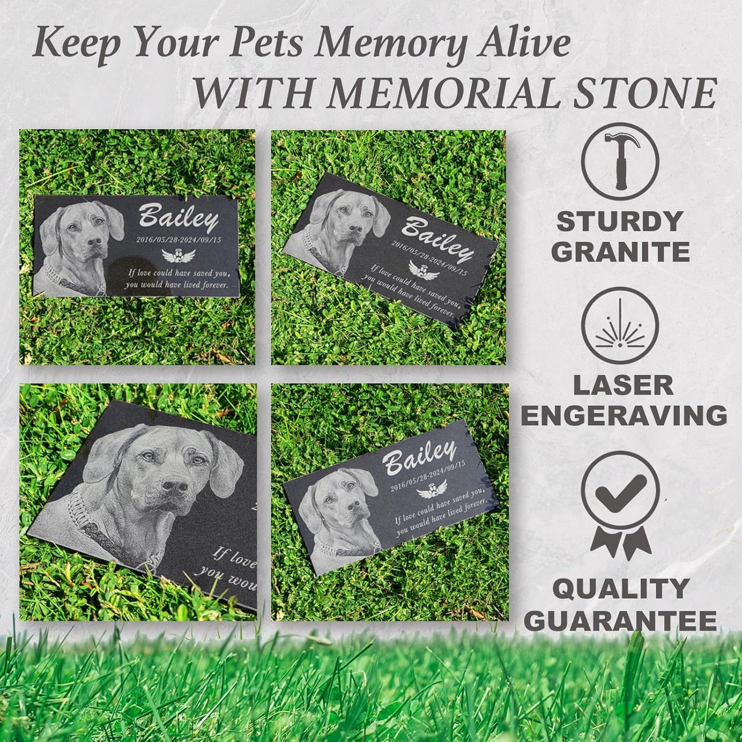 Personalized Black Granite pet Memorial Stone, Garden Plaque Engraved with Photo for Dogs, Customized Headstone for Cemetery Decoration, Memorial Gifts for Loss of Dog, Cats and Family Pets