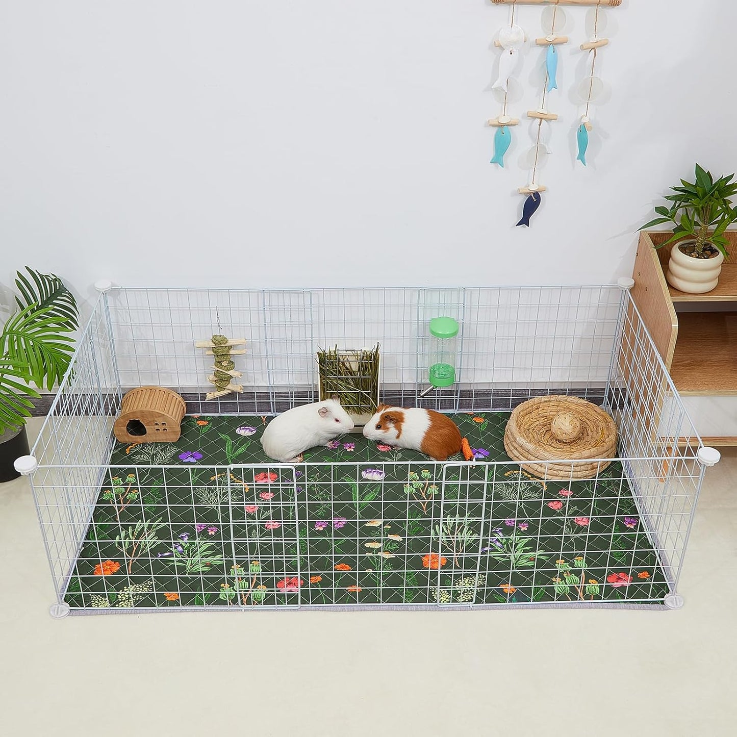 Bienbee Guinea Pig Bedding, 2 Pack 47" x 24" Reusable Guinea Pig Cage Liner Waterproof and Absorbent Small Animal Bedding Washable Guinea Pig Pee Pads for Small Pet Hamster Rabbit Squirrel, Green