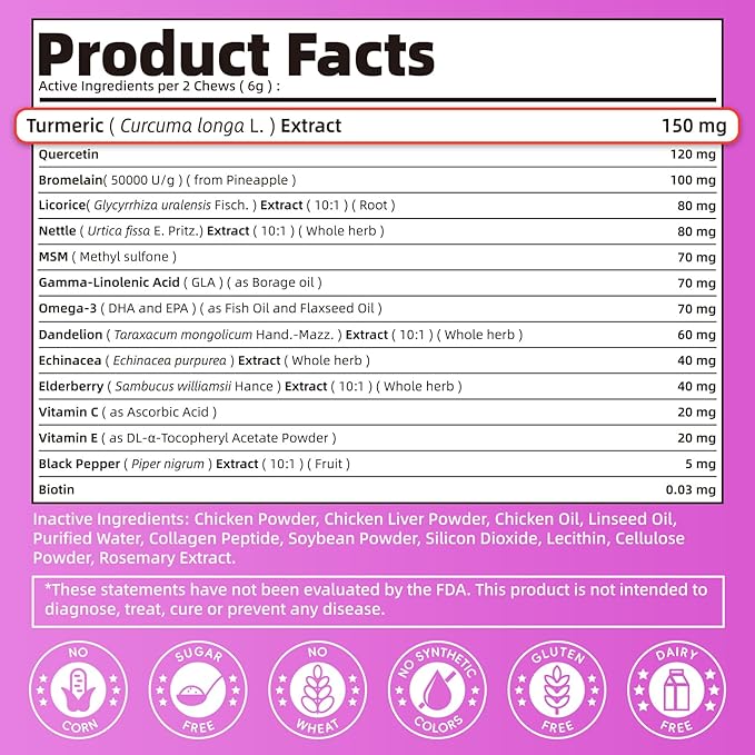 Itch Relief for Dogs - Turmeric Supplements for Itching Skin Comfort & Coat Health & Seasonal Allergy Care, Immune Support Supplement with Omega-3 Fish Oil, Biotin - Chicken Flavor - 90 Count