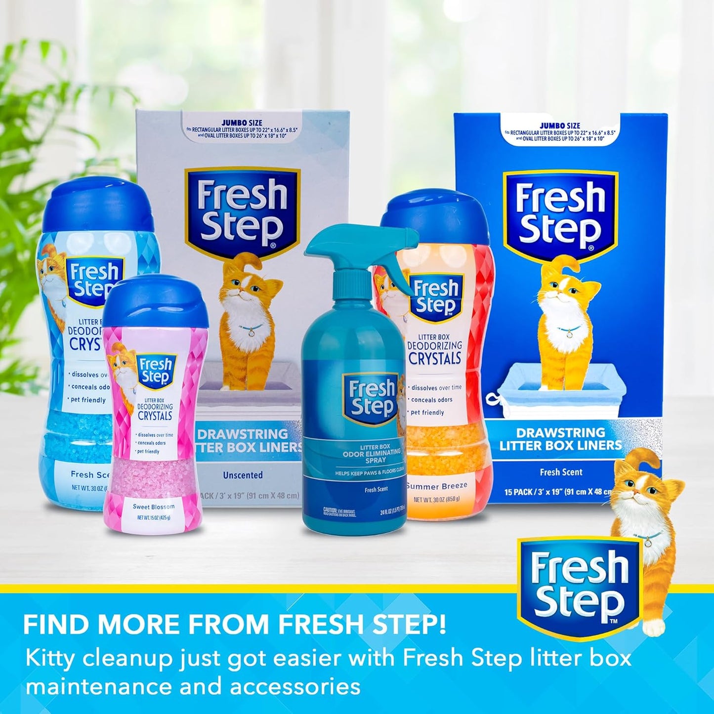 Fresh Step Drawstring Cat Litter Box Liners, Unscented - Kitty Litter Bags for Rectangle or Oval Large Litterboxes, Size Large, 30" x 17" - 15 Count