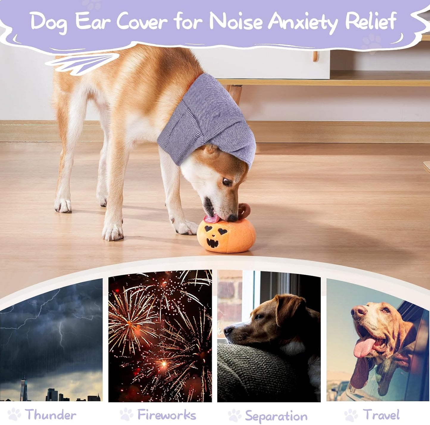 Dog Snood, Adjustable Dog Calming Hoodie, Dogs Ear Cover for Noise Anxiety Relief, Hematoma, Grooming and Force Drying, Windproof Pets Headband for Grooming