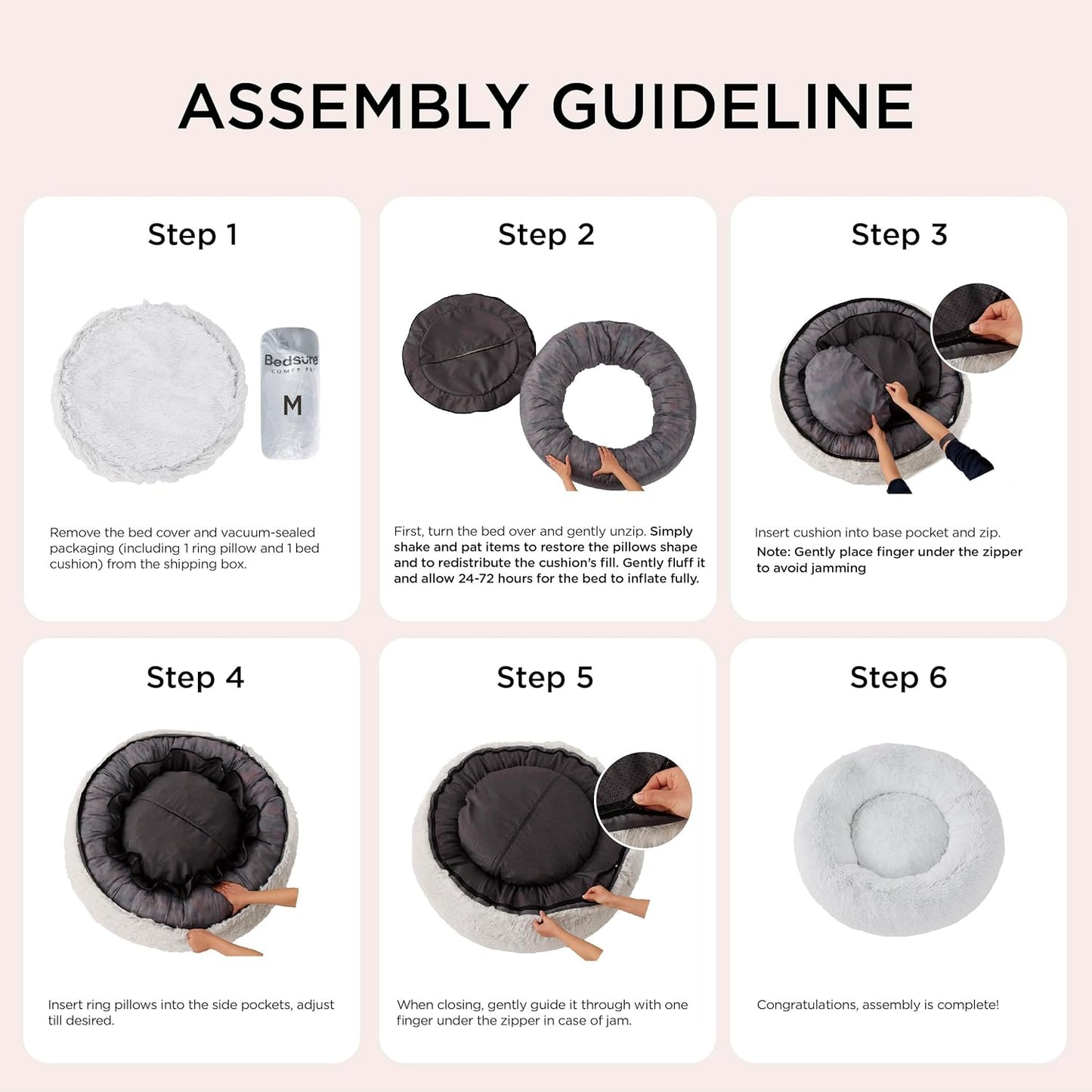 Bedsure Calming Dog Bed for Large Dogs - Donut Washable Large Pet Bed, Anti-Slip Round Fluffy Plush Faux Fur Dog Bed, Fits up to 80 lbs Pets, Light Blue, 36 inches