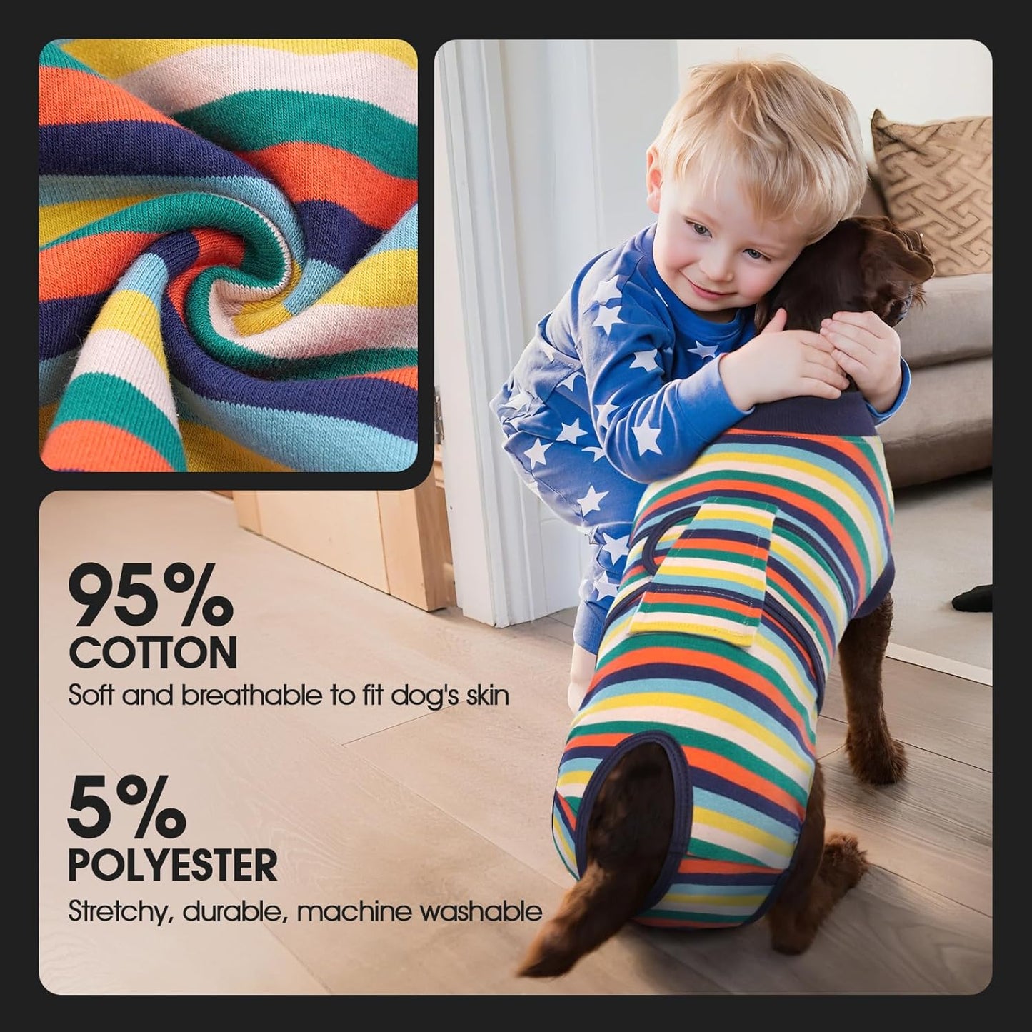 FUAMEY Recovery Suit for Dogs After Surgery,Soft Breathable Dog Bodysuit E-Collar & Cone Alternative Surgical Suit,Male Female Dog Neuter Spay Suits Anti Licking Wounds Onesie Dark Blue Stripes S