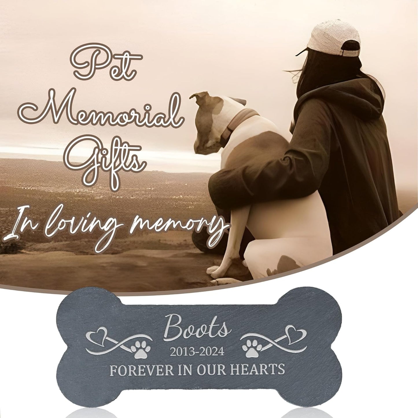 Pet Memorial Gift, Pet Memorial Stone, Dog Memorial Gifts for Loss of Dog, Pet Loss Sympathy Gift, Pet Remembrance Gifts, in Memory of Dog Cat - Forever in Our Hearts Bone
