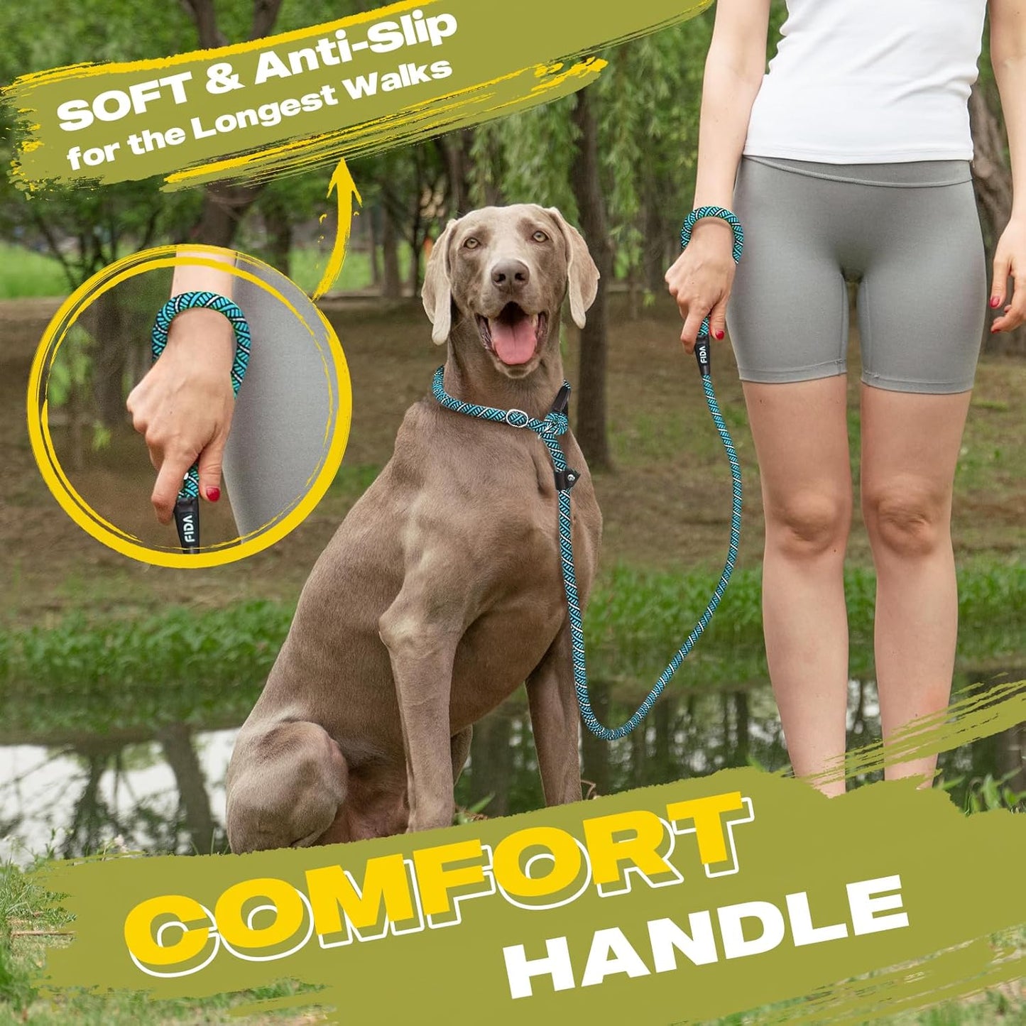 Fida Slip Leads for Dogs, 4 FT x 1/2" Dog Leash Heavy Duty Comfortable Strong Rope Lead for Large, Medium Dogs, No Pull Pet Training Leash with Highly Reflective, Blue