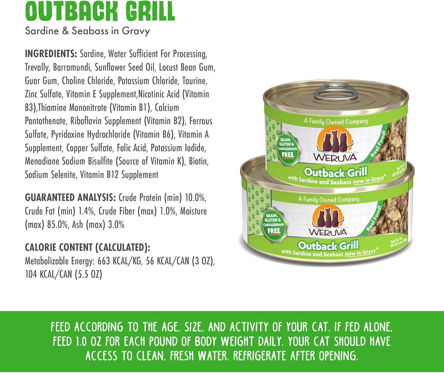 Weruva Classic Cat Food, Outback Grill with Sardine & Seabass in Gravy, 5.5oz Can (Pack of 24)