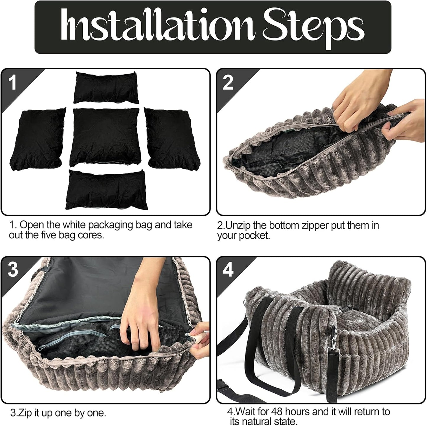 Dog Car Booster Seat, for Small Dogs Under 30 lbs, Detachable Washable Travel Bed with Storage Pockets and Safety Belt (Coffee, Medium)