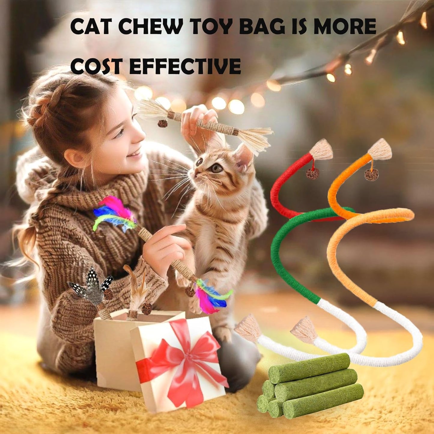 Cat Toys 24Pack Cat Grass Treat Catnip Toy with Silvervine for Indoor Kitten Toys Wood Cat Chew Rope Kitten Grass Stick for Teeth Cleaning Cat Snack for Kitty Cat Nip Dental Care Cat Self Play