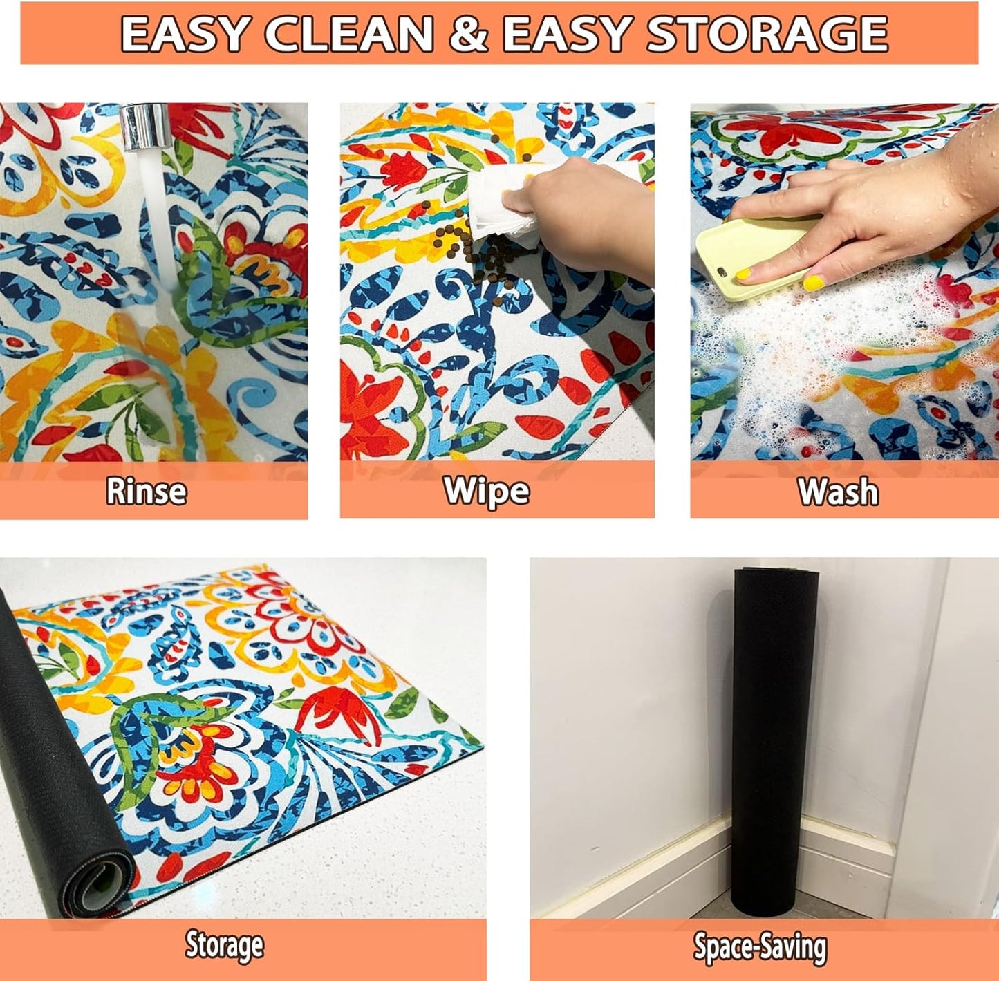 Pet Feeding Mat for Dogs and Cats - Super Absorbent Anti-Slip Bowl Pad, Eco-Friendly Washable Mat to Prevent Spills and Mess Colorful Mat 12"x20"