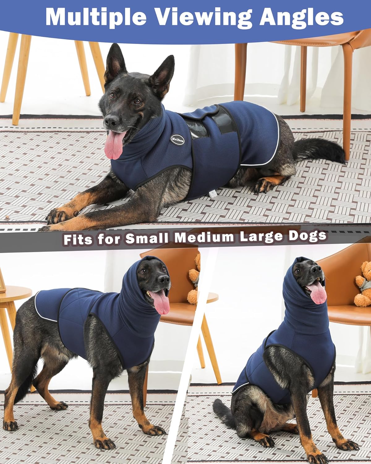 Dog Anxiety Vest with Hood, Skin-Friendly Thunder Jacket for Dogs, All-in-One Dog Calming Shirt with Hood for Thunder, Fireworks, Separation - Keep Pet Calm Without Medicine, Dark Blue, M