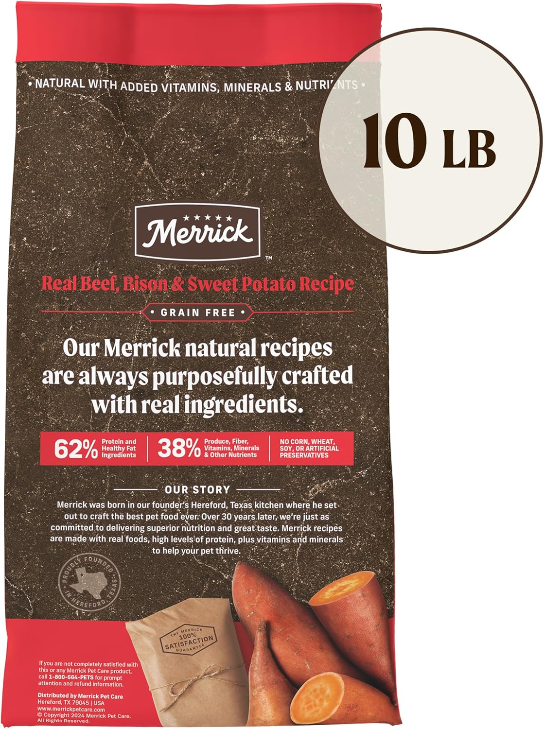 Merrick Premium Grain Free Dry Adult Dog Food, Wholesome And Natural Kibble With Beef, Bison And Sweet Potato - 10.0 lb. Bag