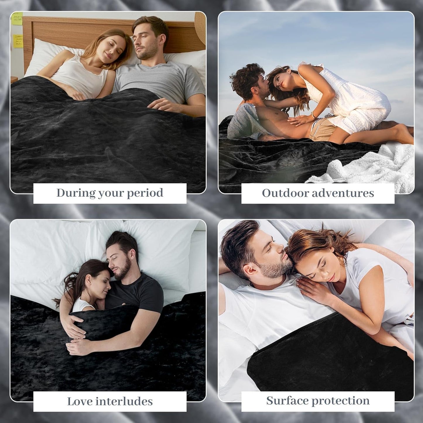 Love Black Waterproof Bed Blanket, Queen Size 80'' x 80'' Double Side Leakproof Reversible Sherpa Flannel Fleece 3 Layer Lightweight Blanket, Absorbs 70oz