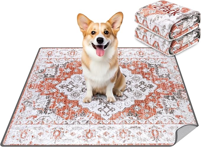 LOOBANI Washable Pee Pads for Dogs, 2 Pack Super Absorbent Reusable Puppy Pads Leakproof Dog Traning Pads, Waterproof Non-Slip Whelping Pad for Floor, Playpen, Crate, Couch-36 x36 (Red-Orange)