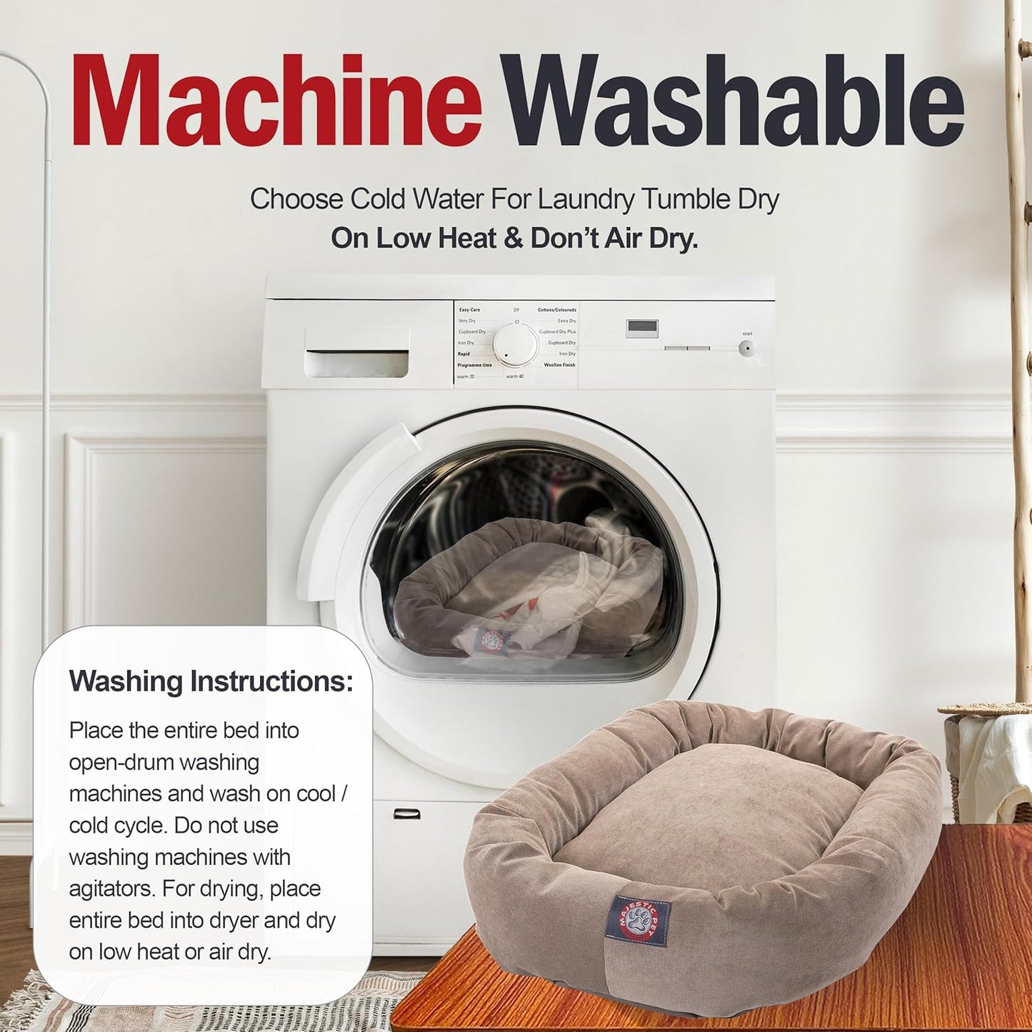 Majestic Pet 24 Inch Micro Velvet Calming Dog Bed Washable 24x19x7 (inch) – Cozy Soft Round Donut Dog Bed with Spine for Head Support - Pet Bed Small - Pearl (2025)