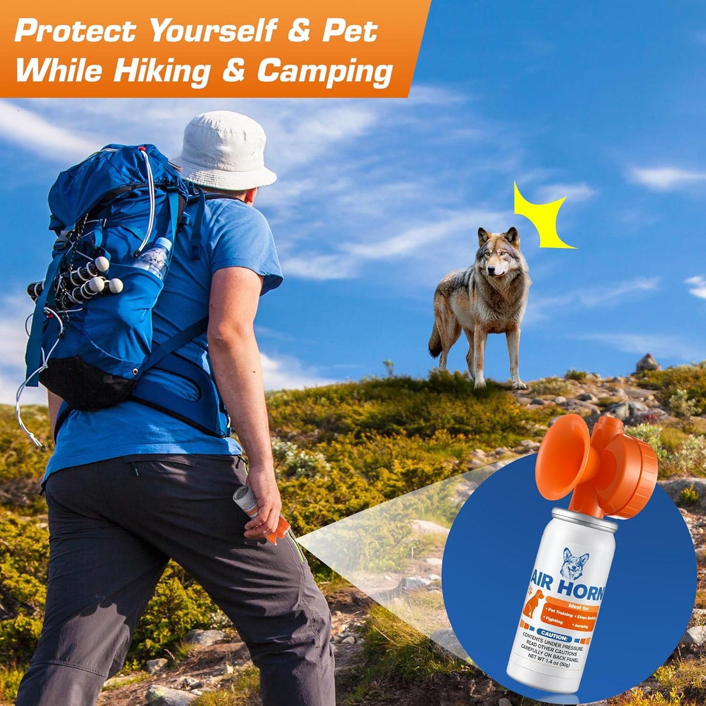 Air Horn, 1.4 oz 120 dB Loud Pet Trainer to Stop Dog Attacking Barking Fighting Jumping, Coyotes Air Horn for Safety, Protect Yourself & Pet While Walking, Orange(4 Pack)