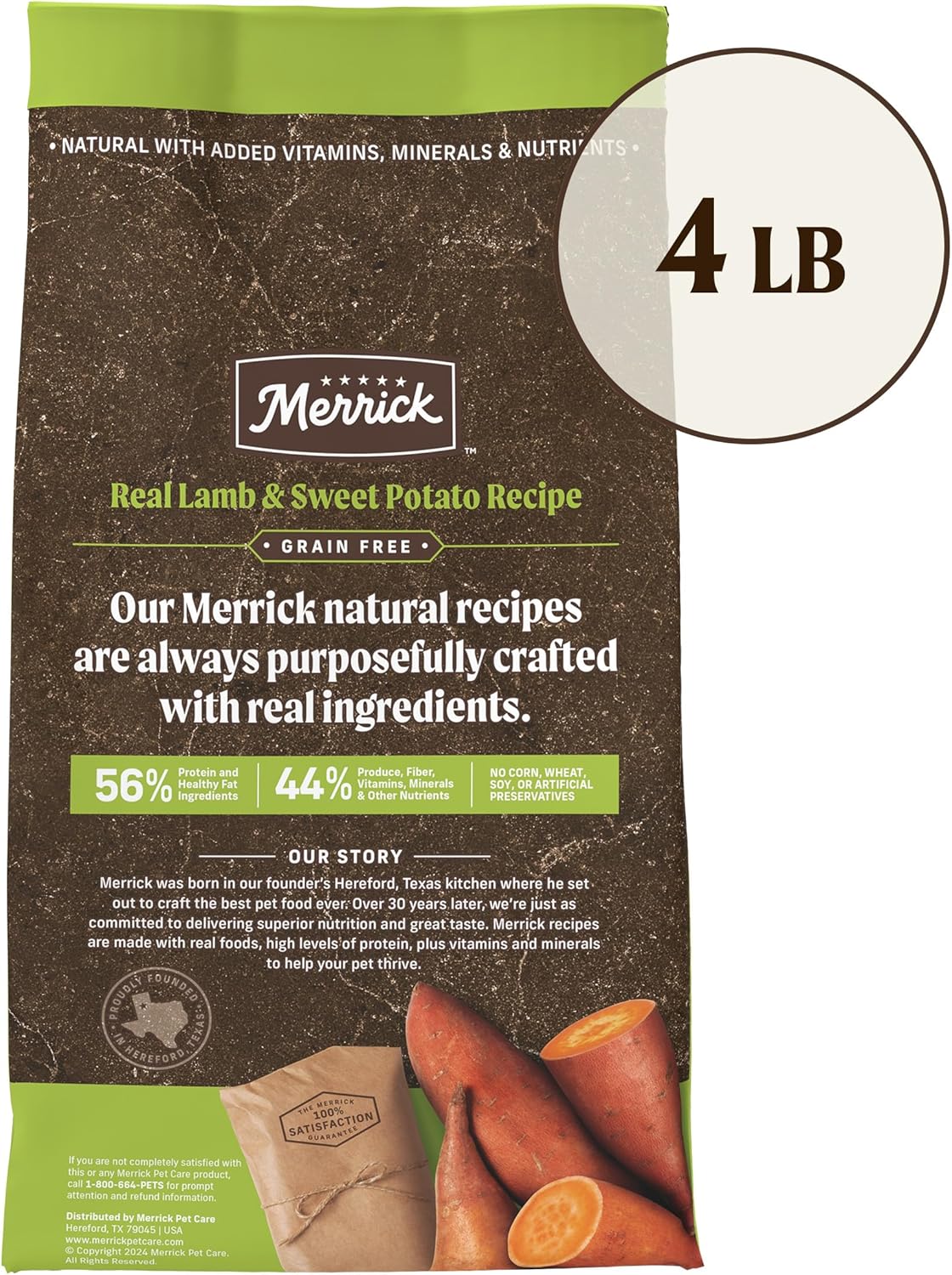 Merrick Premium Grain Free Dry Adult Dog Food, Wholesome And Natural Kibble With Real Lamb And Sweet Potato - 4.0 lb. Bag