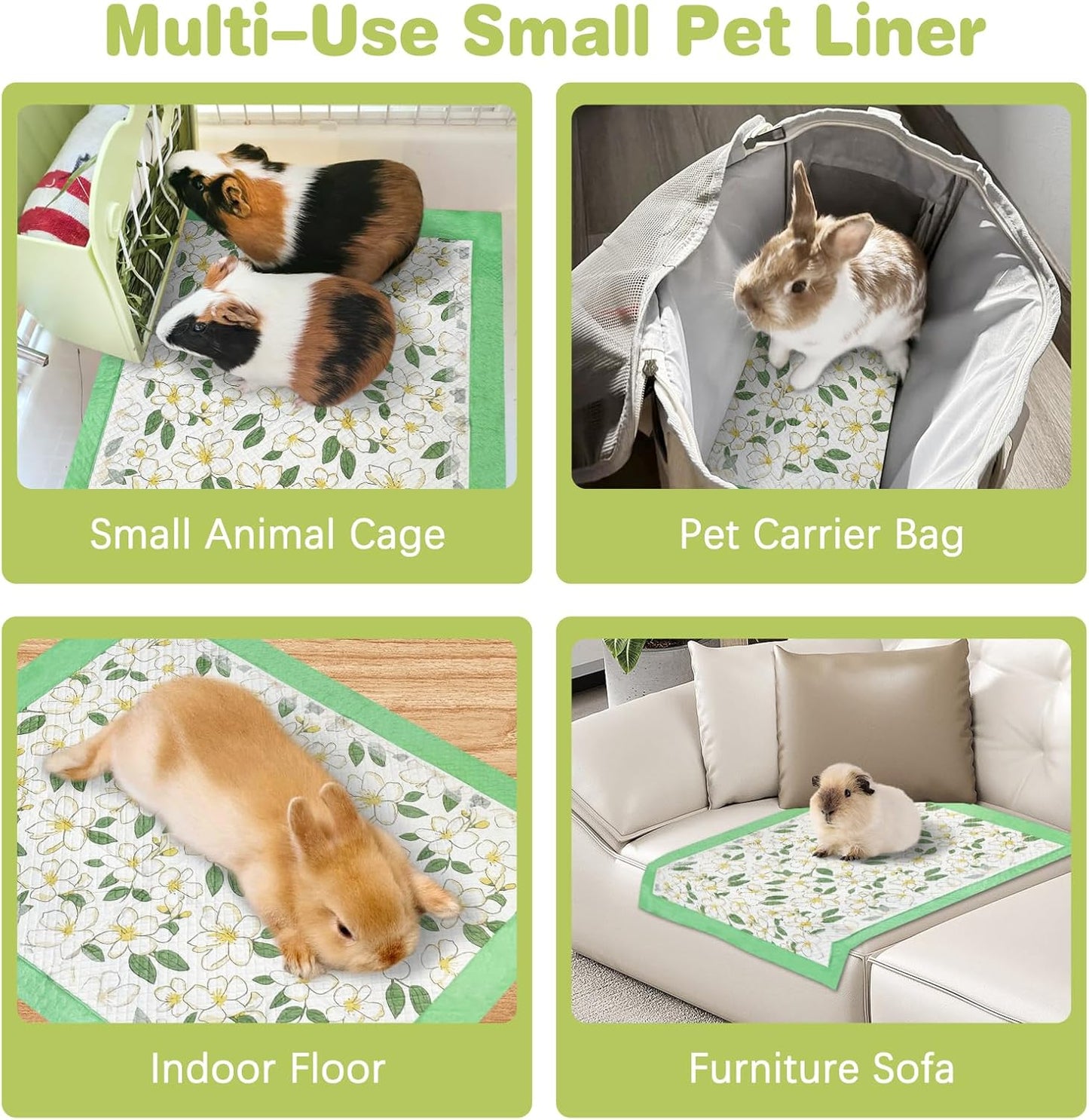 Fhiny 100 PCS Disposable Guinea Pig Cage Liner, 13'' x 18'' Super Absorbent Rabbit Pee Pads Odor Control Small Pet Cage Bedding Accessories for Rabbit Bunny Ferret Cat Puppy and Other Small Animals