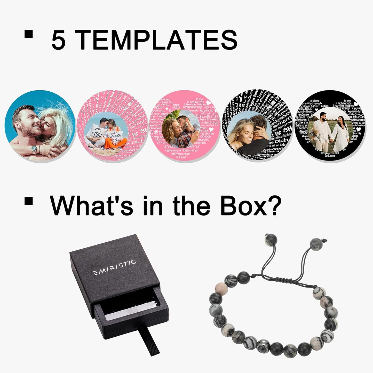 EMIRISTIC Custom Photo Bracelet - Personalized Picture Natural Stone Cuban Chain Bracelet - Any Special Day Gifts