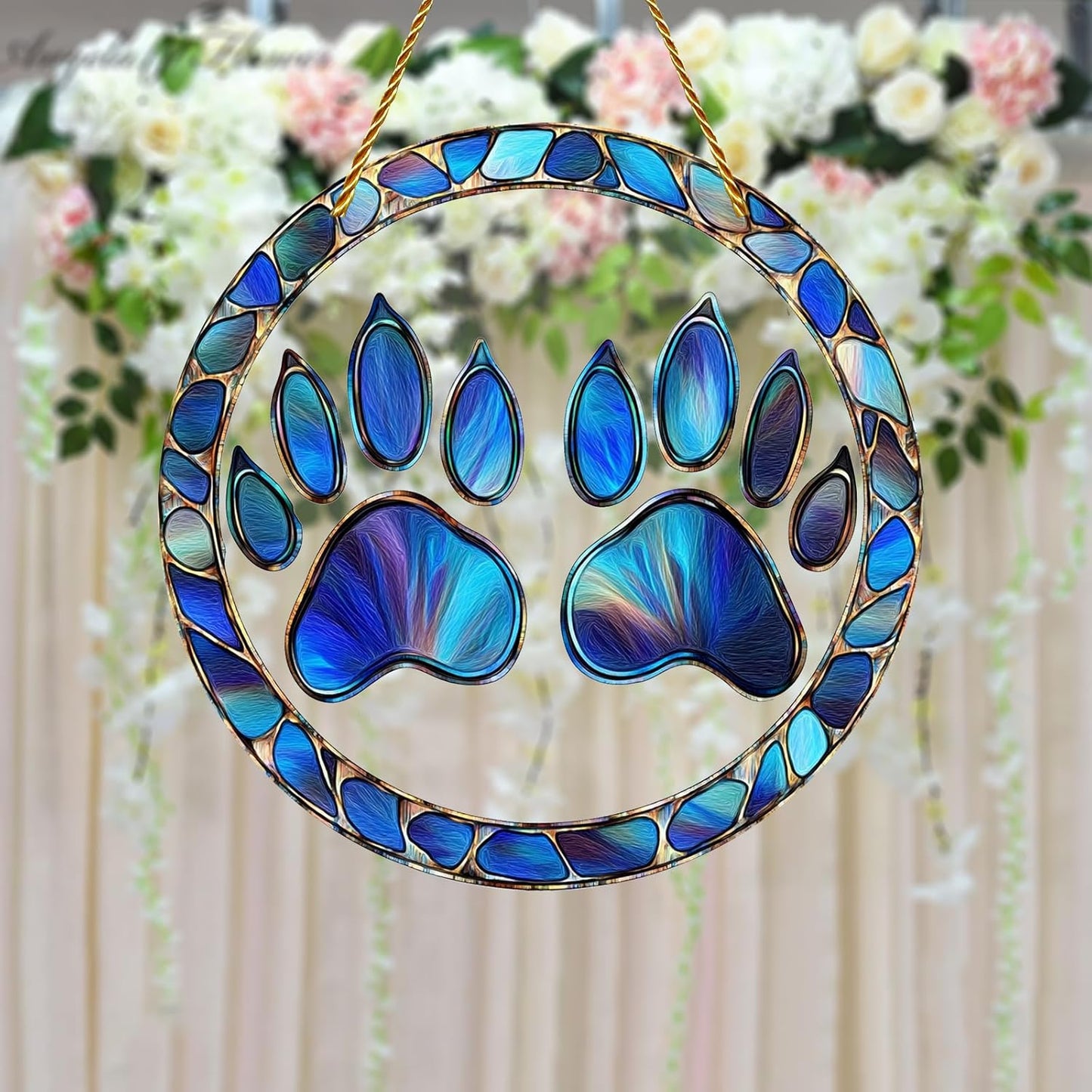 8x8 inch Charming Dog Paw Print Acrylic Stained Glass Window Hanging Sun Catcher Decor Stained Panel Hangings Wall Art Decor, for Friends and Family (Paw Print)