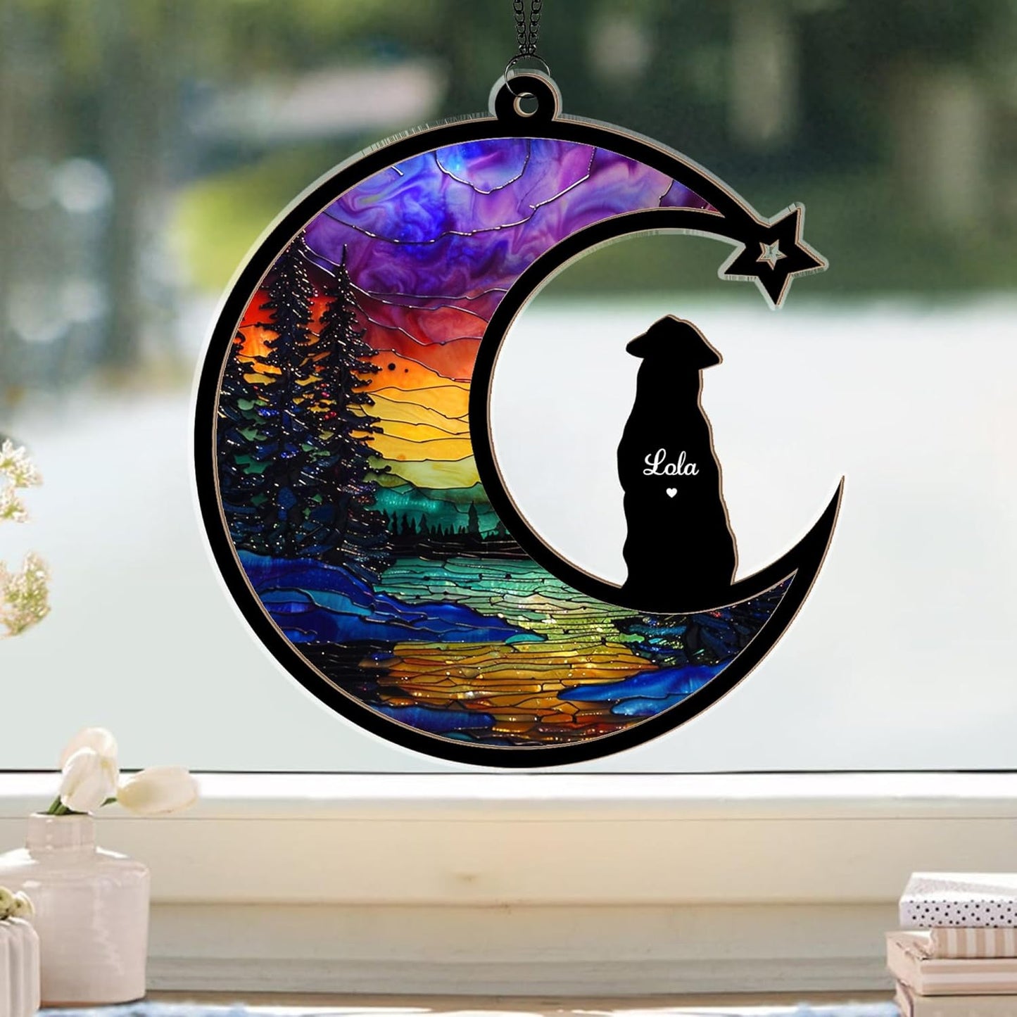 Personalized Dog Rainbow Bridge Suncatcher – Custom Dog Loss Sympathy Gift, Memorial Suncatcher for Dog Lovers, Pet Remembrance Keepsake