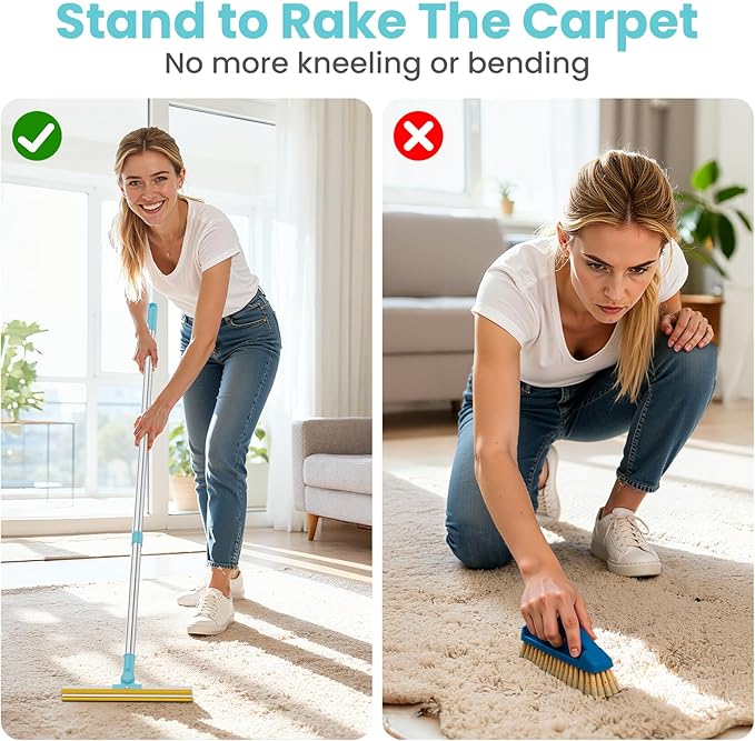 3 in 1 Carpet Rake for Pet Hair Removal, Tool Set of 3, 55” Long Handle Carpet Pet Hair Removal Carpet Scraper Dog Cat Hair Remover for Sofa, Couch, Car, Rug