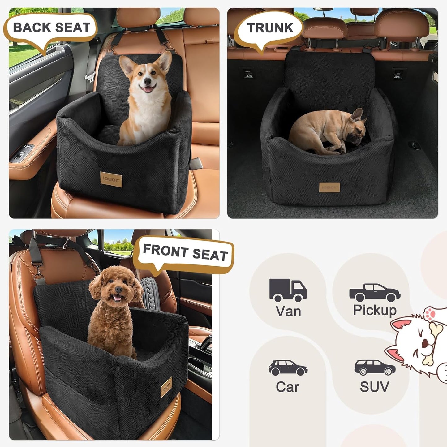 JOEJOY Dog Car Seat for Small/Medium Dogs, Memory Foam Dog Booster Seat with Washable Cover, Travel Safety Pet Car Seat with Storage Pockets for Dogs up to 35 lbs