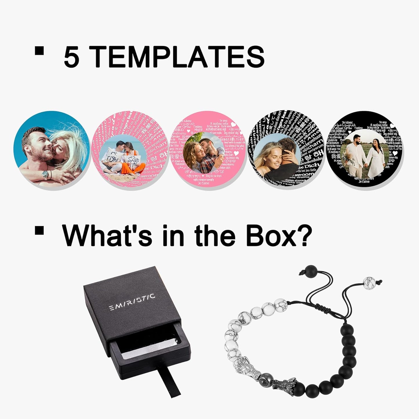 EMIRISTIC Custom Photo Bracelet - Personalized Picture Natural Stone Cuban Chain Bracelet - Any Special Day Gifts