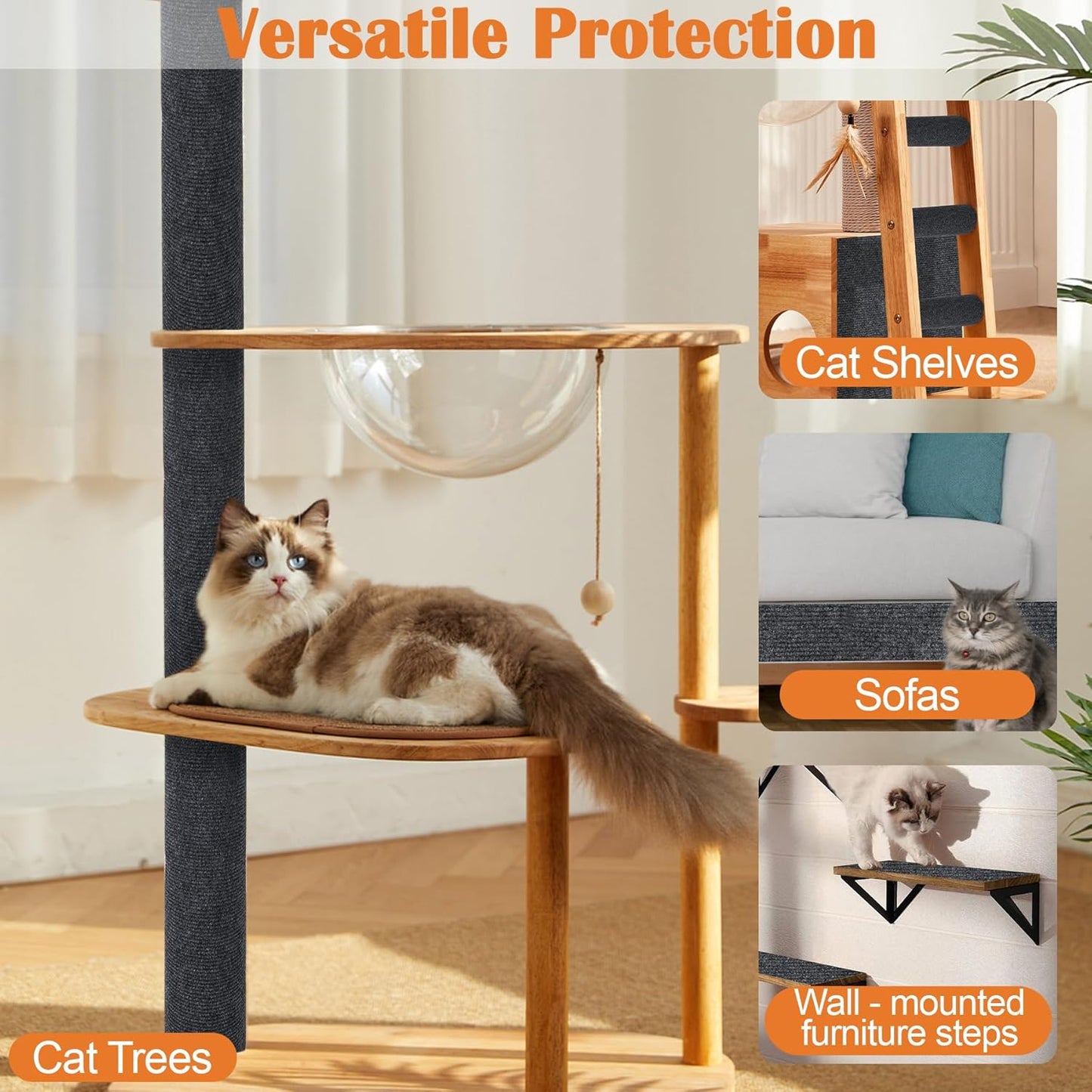 Cat Scratch Furniture Protector - 40" x 15.8" Trimmable Self-Adhesive Cats Claws Scratch Pads, Furniture Protection from Cats/Dogs Scratching for Cat Scratch Post Cat Tree Replacement (Dark Gray)