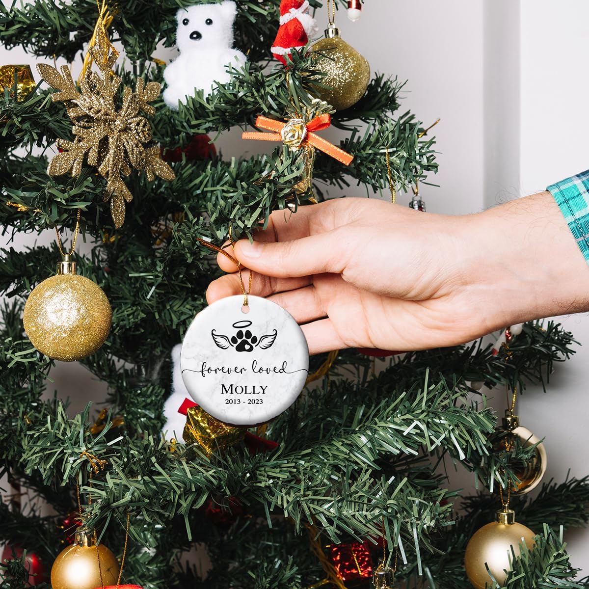 Pet Memorial Ornament - Ceramic Keepsake to Hang on Christmas Tree - Honor & Remember Your Beloved Pet’s Memory.