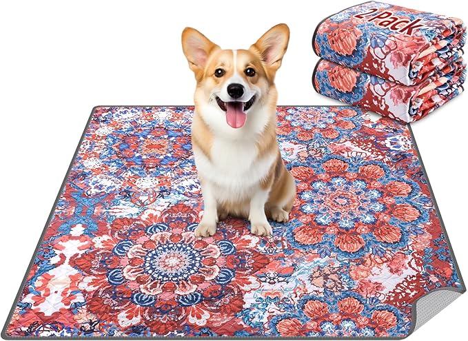 LOOBANI Washable Pee Pads for Dogs, 1 Pack Super Absorbent Reusable Puppy Pads Leakproof Dog Traning Pads, Waterproof Non-Slip Whelping Pad for Floor, Playpen, Crate, Couch-72 x72 (Red Flower)