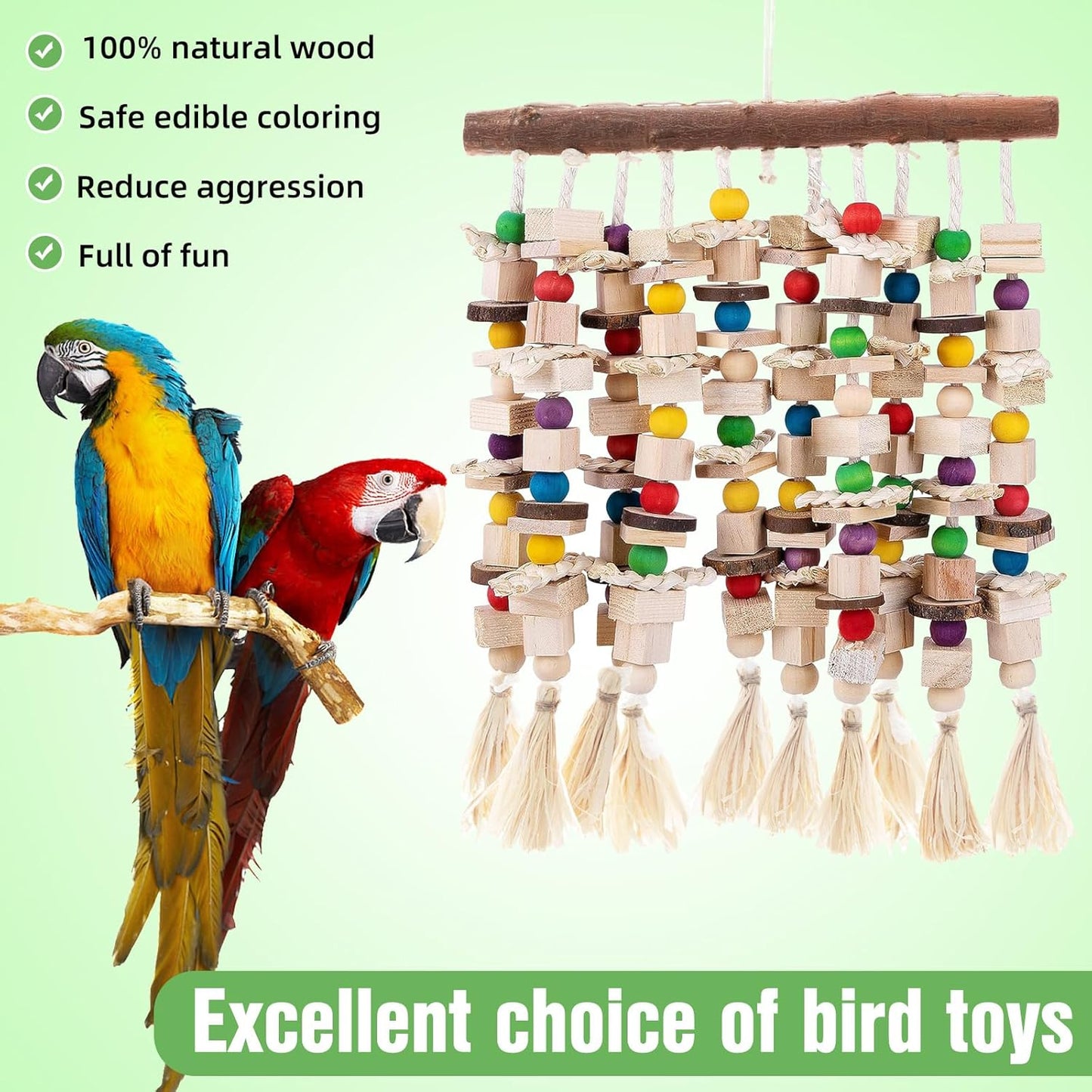 Large Bird Parrot Toys,Multicolored Natural Macaws Toy Bird Chewing Toy for Cokatoos African Grey and Large Medium Birds