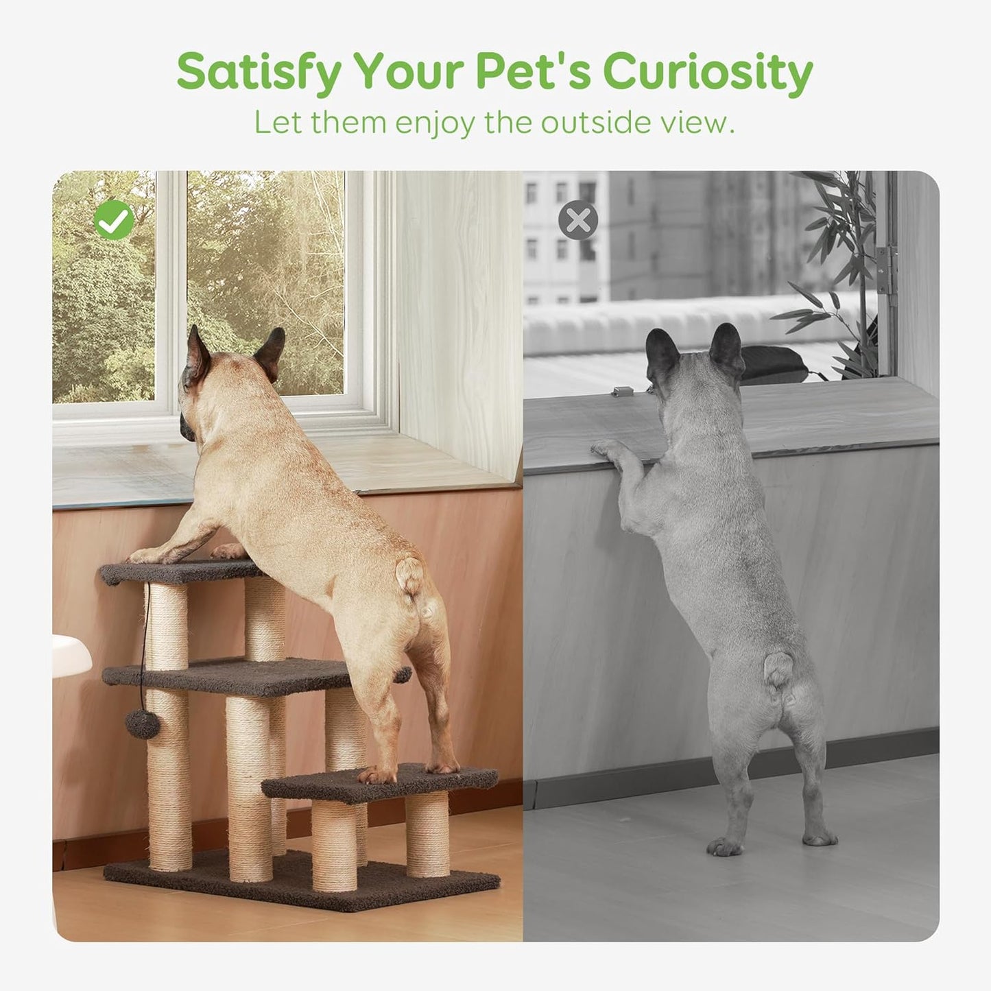 Pawque Dog Stairs & Cat Scratching Post Pet Steps for High Bed Couch, High-Strength Boards Hold up to 150 lbs for Indoor Small Cats Kittens Dogs Climbing Playing, 4 Combination Options, 4 Steps-Grey