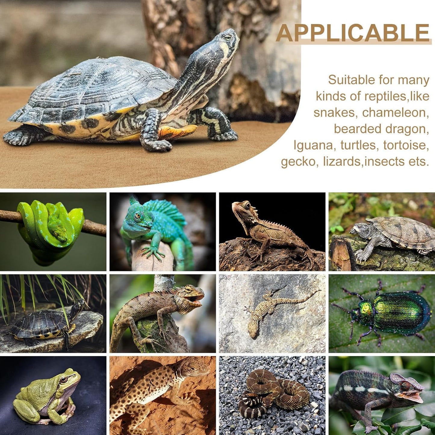 Haull 4 Pcs Reptile Carpet Pet Terrarium Floor Liners Bedding Substrate Liner Supplies Reptile Cage Mat Tank Accessories for Lizard Bearded Dragon Tortoise Snake Leopard (47 x 24 Inch, Coffee)