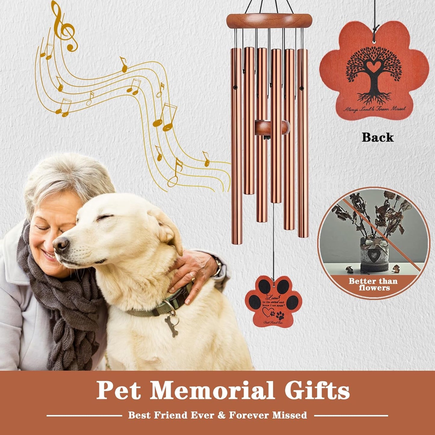 Dog Memorial Gifts for Loss of Dog, 28" Pet Memorial Wind Chime, Golden Paw Pendant Pet Loss Gifts, Dog Sympathy Bereavement Remembrance Gift