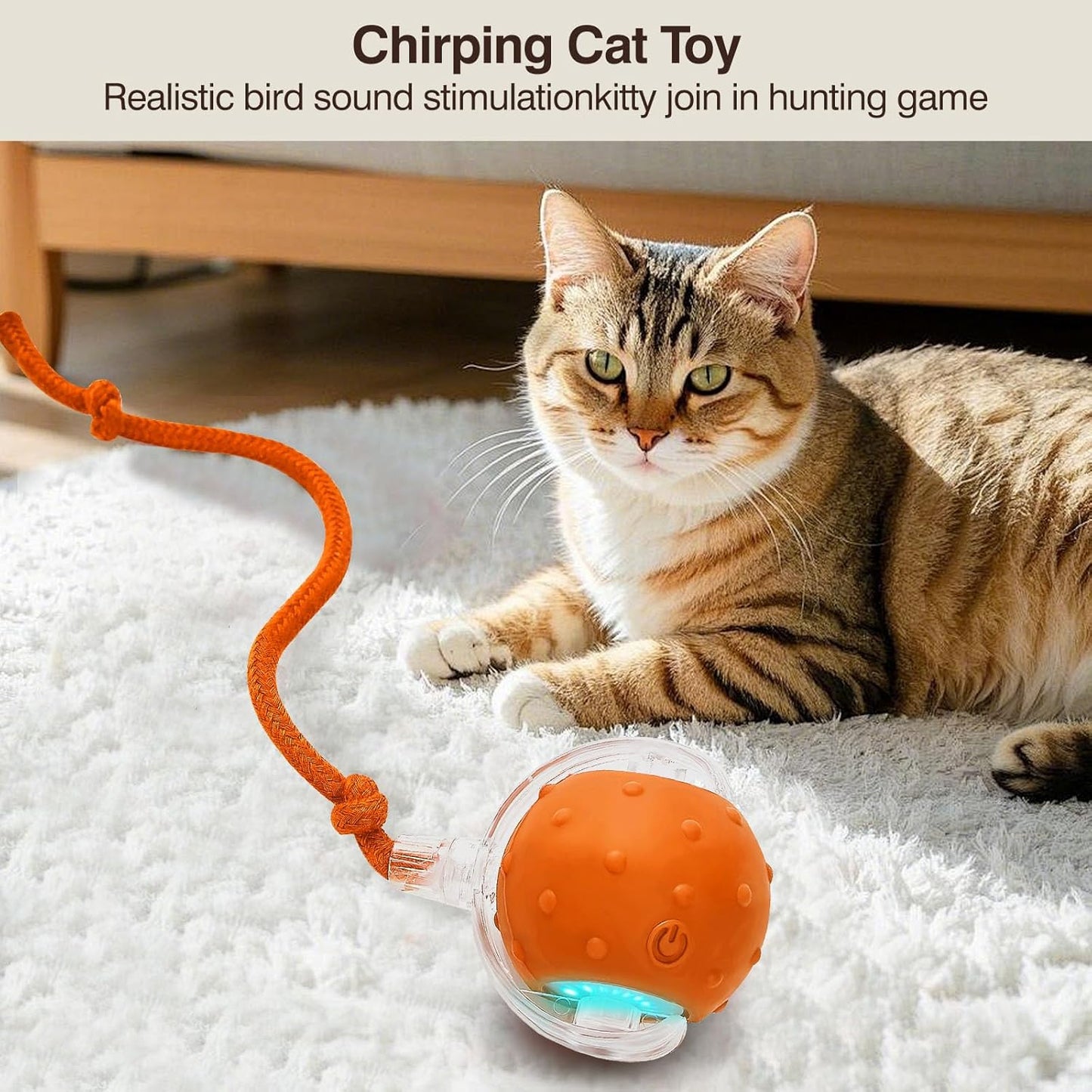 Electric Interactive Cat Toy Ball - Automatic Rolling Silicone Cat Toys for Indoor Cats, Durable Chew-Proof Motorized Kitty Ball with LED Light, Fun Exercise Toys for Bored Kittens(Orange)