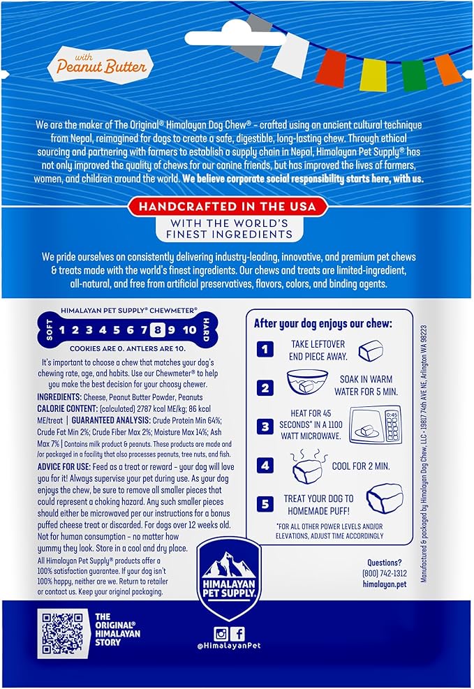 Himalayan Chew Original Yak Cheese Chew, Peanut Butter, 1 X-Large Stick, 5.3 oz, Gluten Free, Healthy Treats, Grain & Lactose Free 100% Natural, Long Lasting Chews for s Over 55 lbs