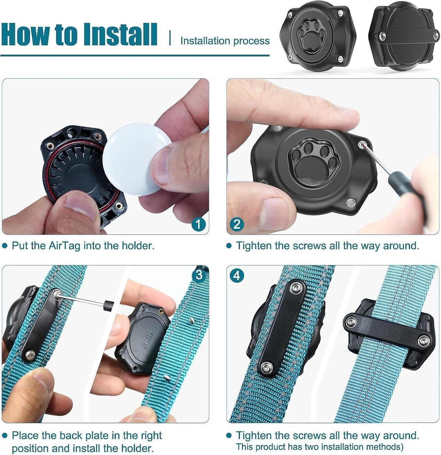 AirTag Dog Collar Holder(1 Pack), 100% Waterproof Air Tag Mount, Pet AirTag Holder for Dogs & Cat Collars, Ultra-Durable Dog Collar AirTag Holder - Fits All Width Collars