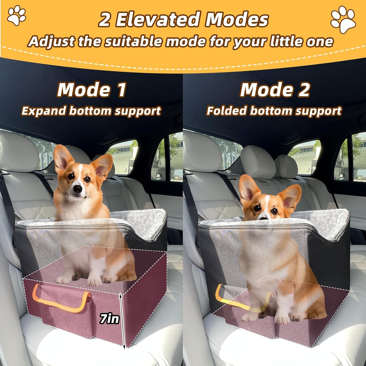 JJRING Dog Car Seat for Small Dogs, Pet Booster Seat, Elevated Dog Car Seat, Washable and Detachable Puppy Car Seat, Black