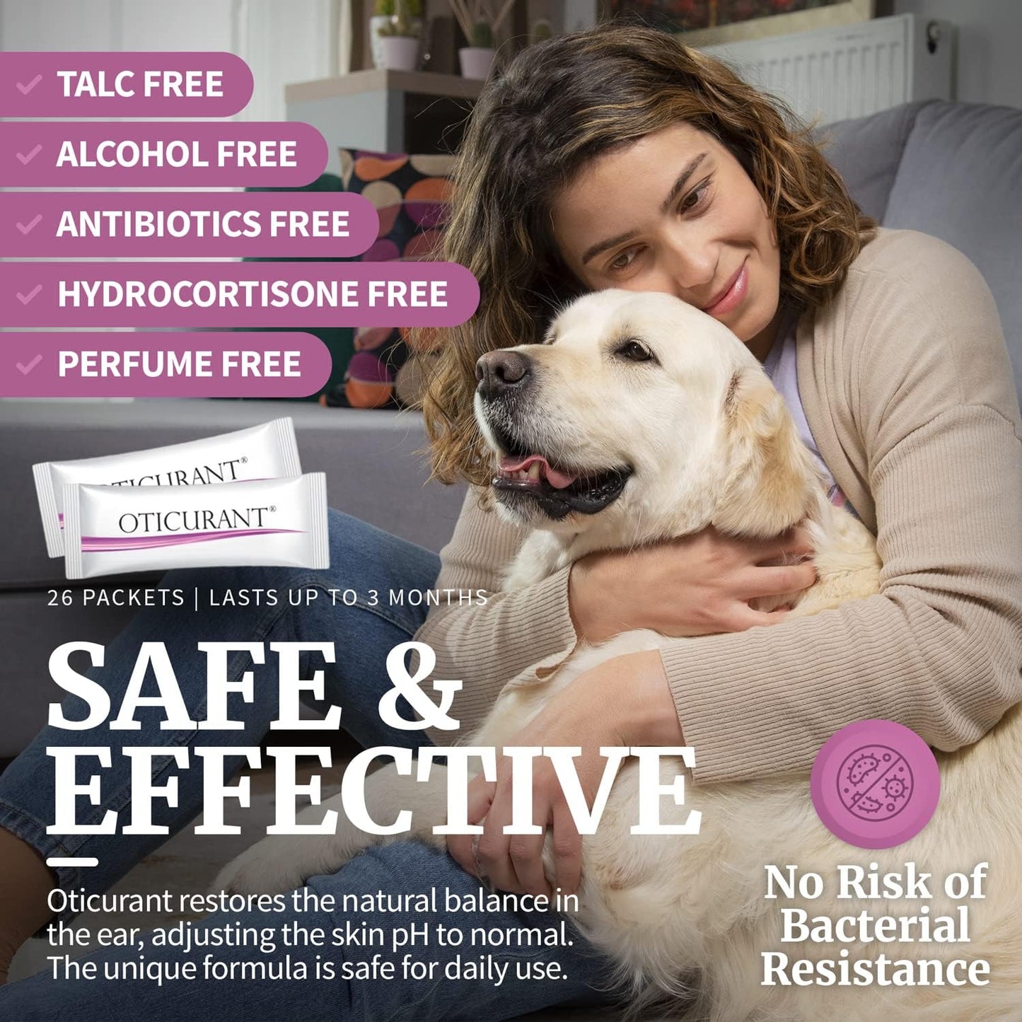 Pet Ear Powder for Dogs | No More Itching, Scratching or Bad Smell | Reduces Waxy Build Up | No Cleaning Solution Drops or Wash Needed | 26 Easy-Dose Packets