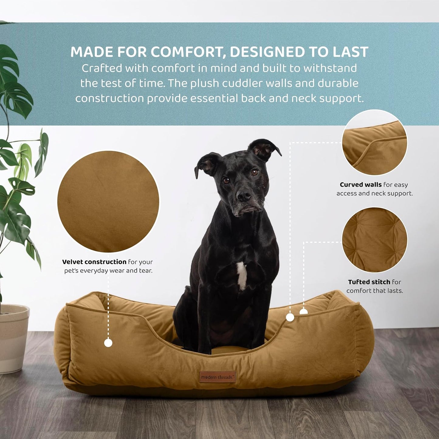 Modern Threads Luxury Dog Bed - Comfortable Tufted Velvet Cushion for Small to Large Dogs - Machine Washable - Durable & Cute Sleep Space for Pets - Pamper Your Pet with Cozy Beds - Caramel