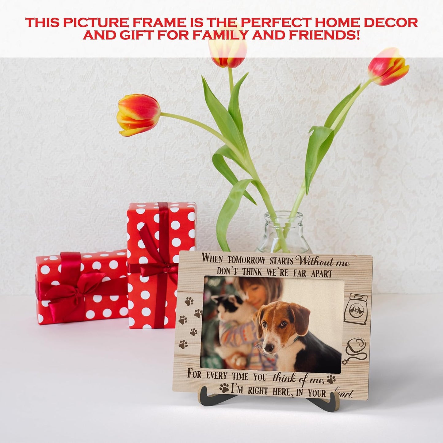 Pet Dog Cat Memorial Photo Frame - When Tomorrow Stars Without Me Wooden Tabletop Picture Frame With Stand - Pet Memory Frame Sympathy Gift For Dog Cat Owner -63