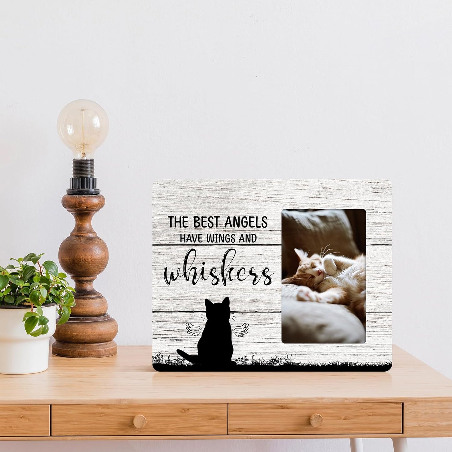 Cat Memorial Gifts for Loss of Cat, Pet Sympathy Gift Wooden Picture Frames, 4x6 inch Photo